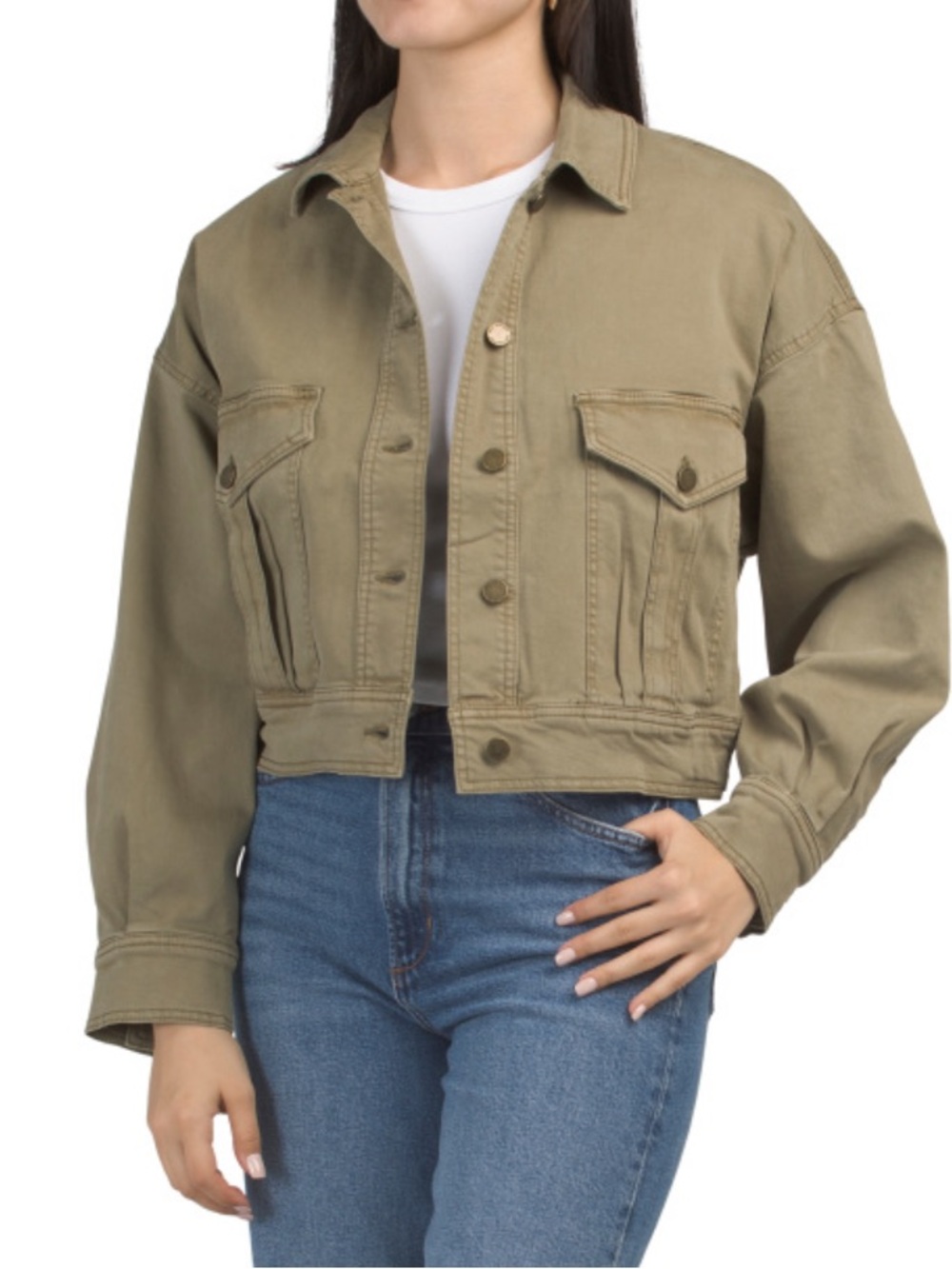 OAT NEW YORK Cropped Utility Jacket in Olive